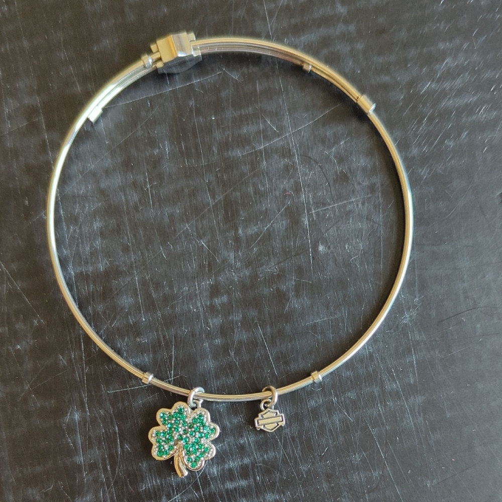 Harley Davidson Silver Clover Charm Bracelet